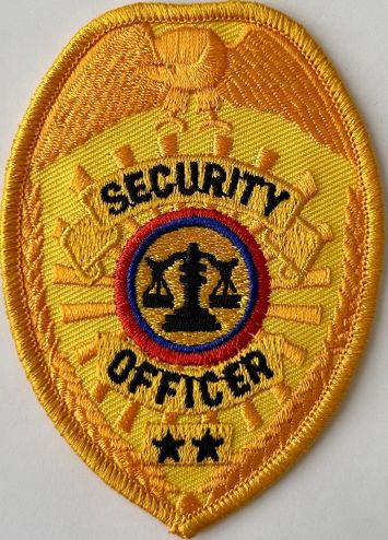 SECURITY OFFICER SHIELD PATCH - BLACK ON GOLD.